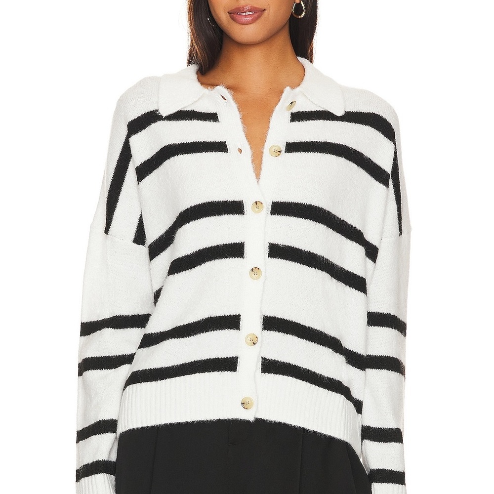 Central Park West Bobbie Button Up Sweater Cardigan Black Stripe NWT SZ XS #161